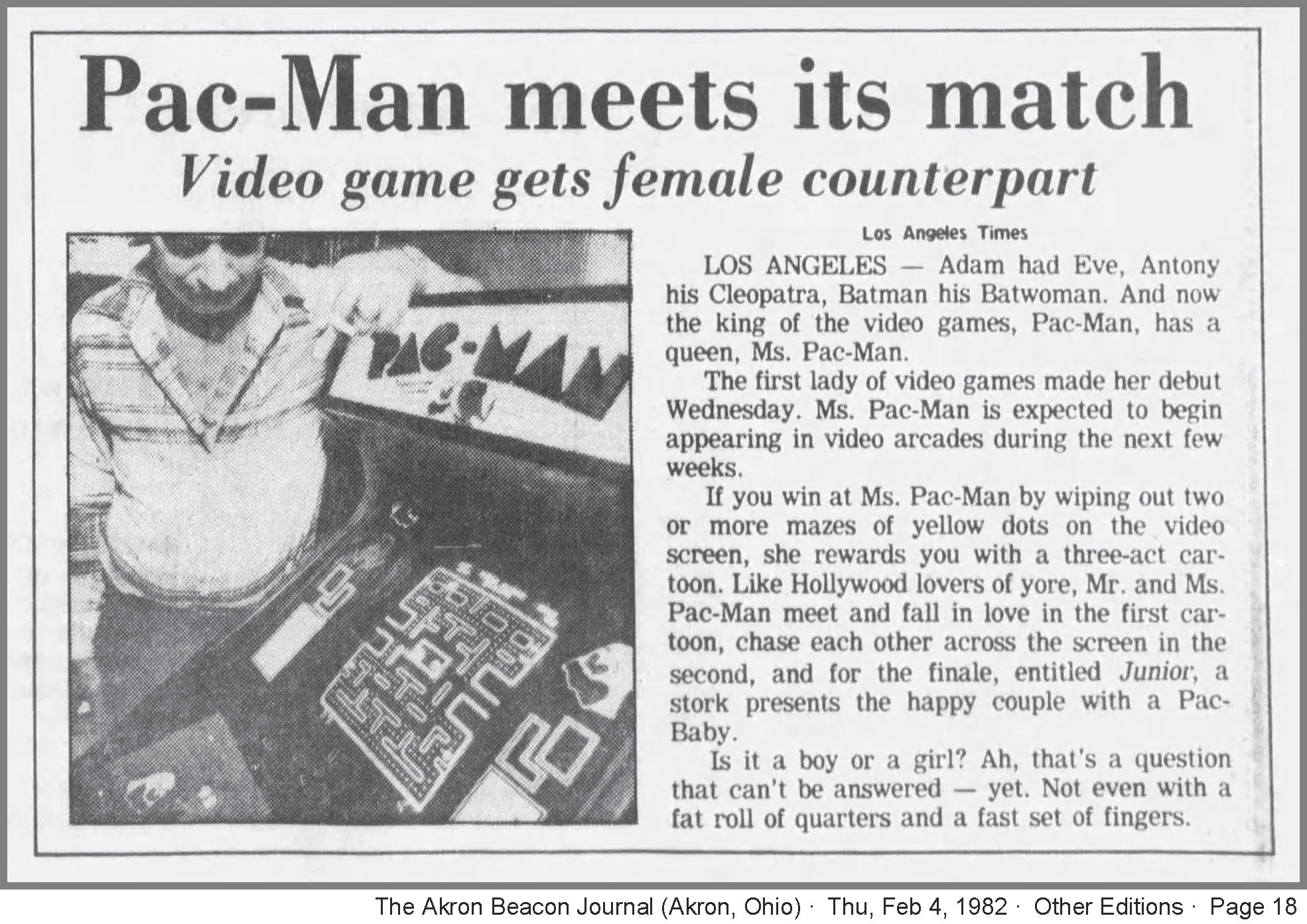 Newspaper Article Describing Ms Pac-Man Launch Date